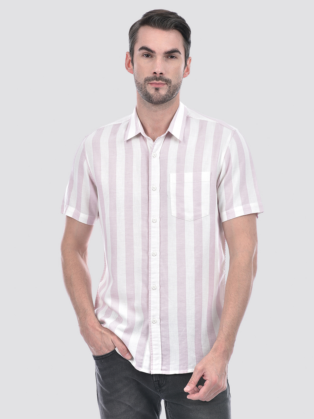 Numero Uno Men Striped Pink Shirt